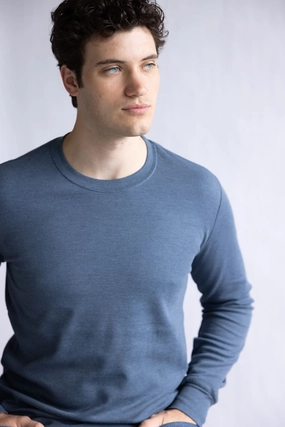 Cozy Layers UV Protective Fabric 1897 Original Solid Crew Thermal Long Sleeve Shirt for Men in Navy | DLST044-NAVY