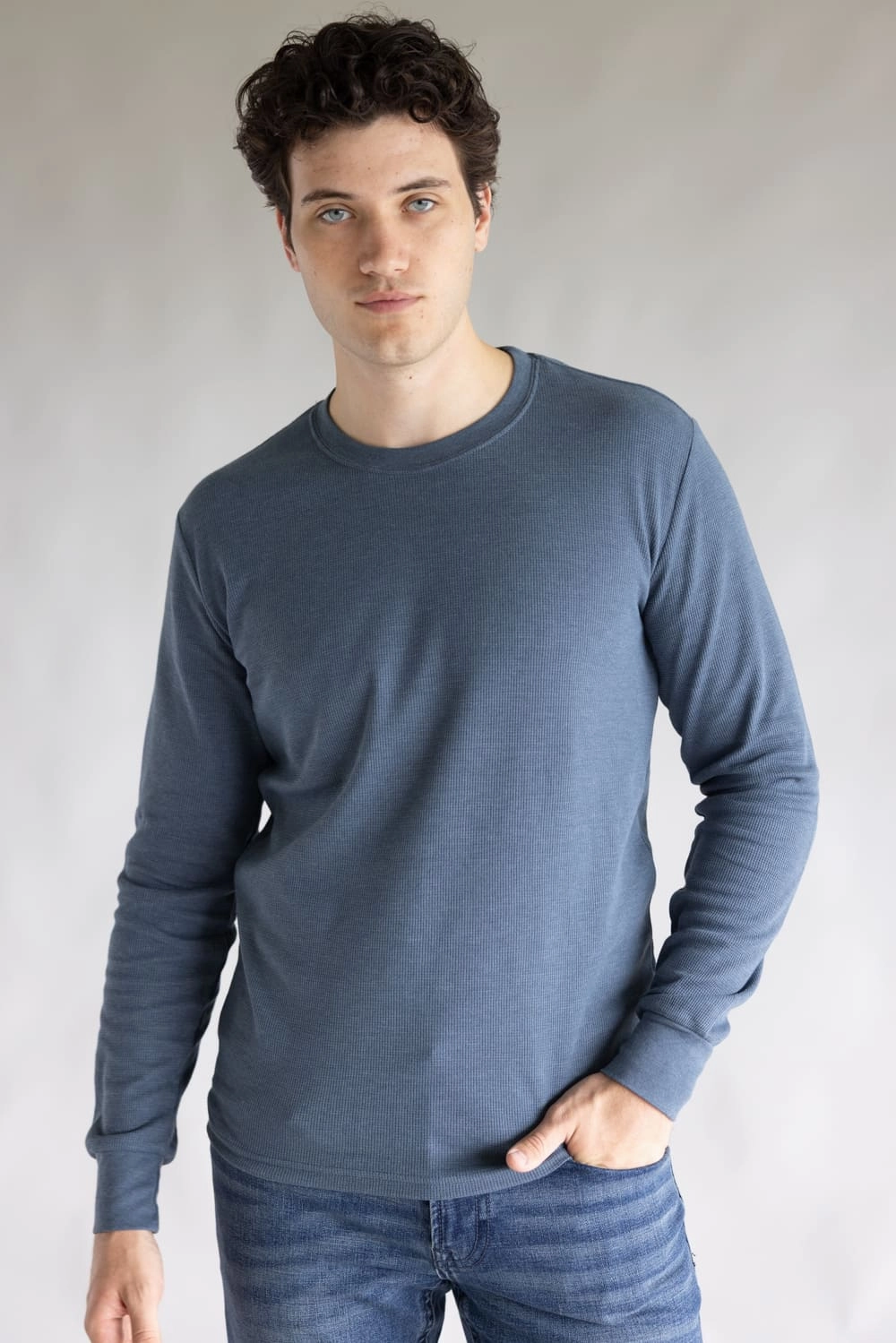 1897 Original Solid Crew Thermal Long Sleeve Shirt for Men in Navy | DLST044-NAVY StretchFabric