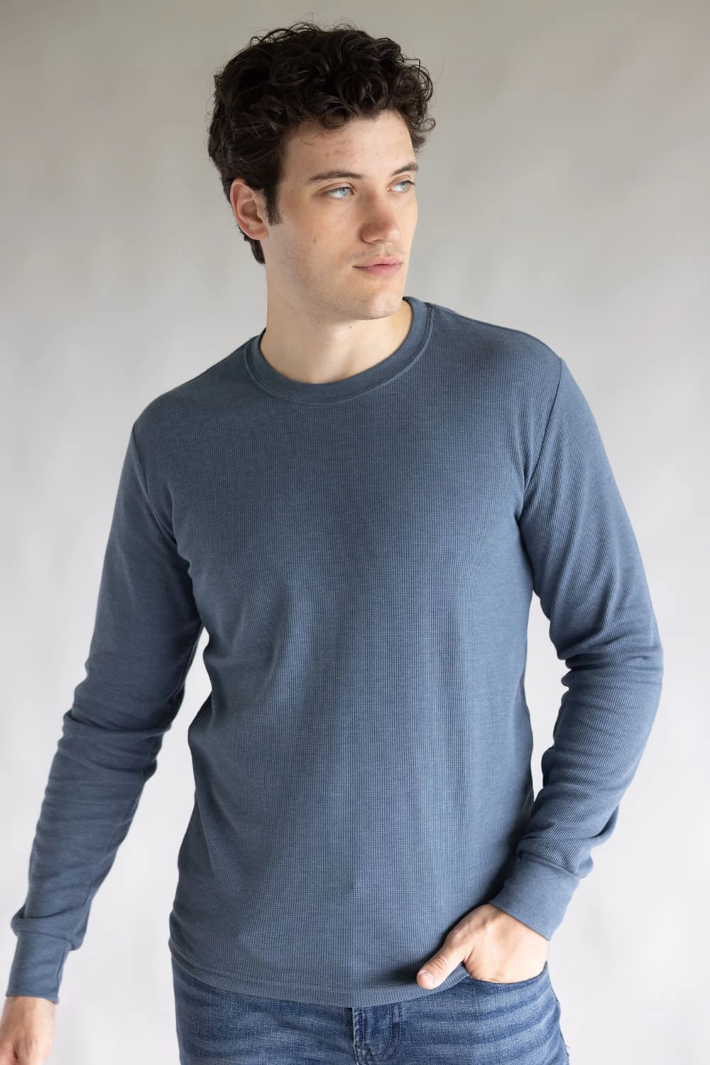 1897 Original Solid Crew Thermal Long Sleeve Shirt for Men in Navy | DLST044-NAVY Breathable Yarn Composition Urban Smart