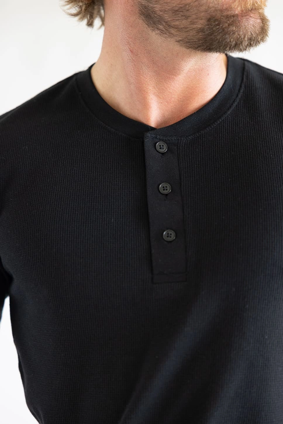 1897 Original Solid Henley Thermal Long Sleeve Shirt for Men in Black | DLST046-BLACK AllWeatherComfort