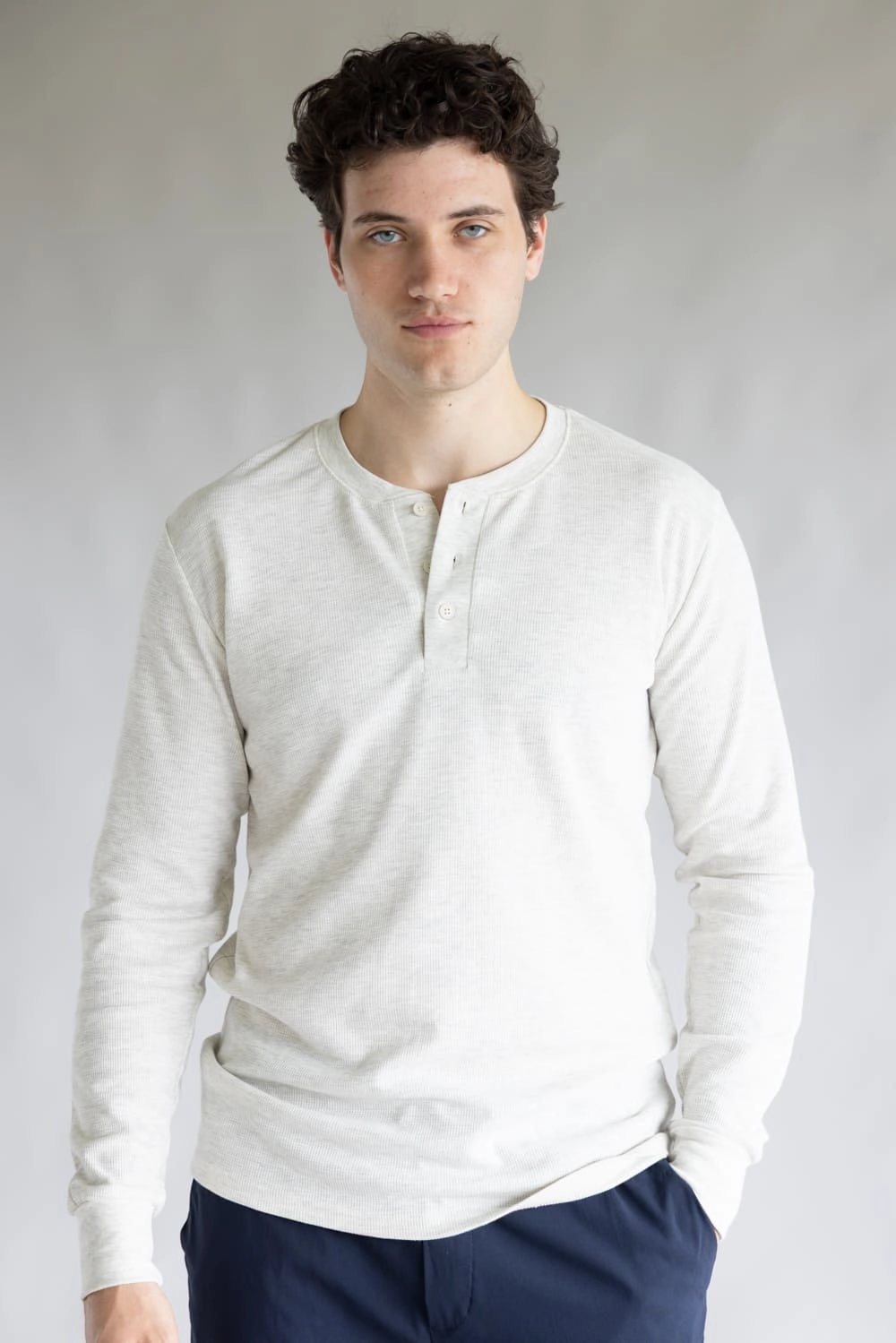 1897 Original Solid Henley Thermal Long Sleeve Shirt for Men in Oatmeal | DLST046-OATMEAL Sporty Fashion