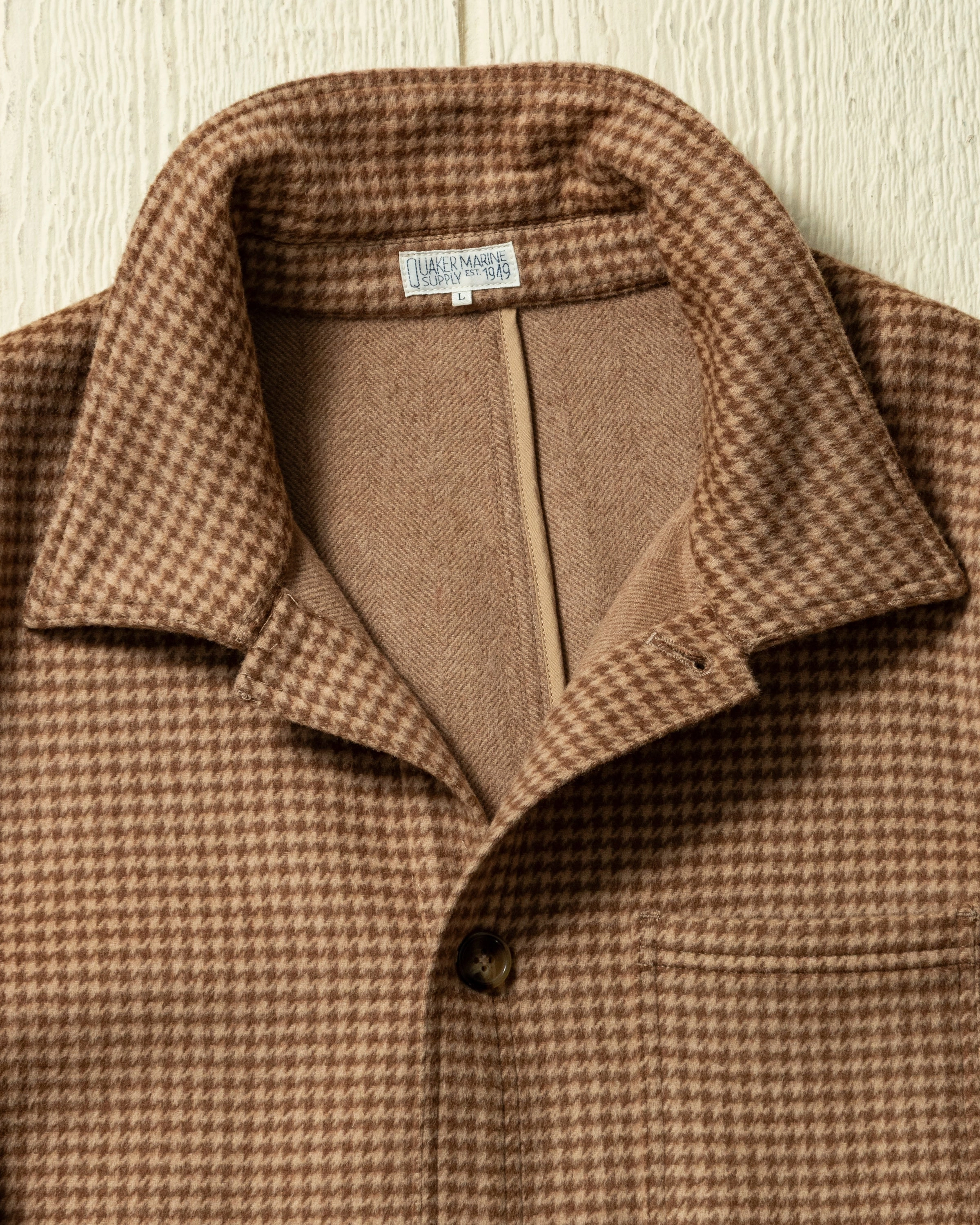 Effortless Travel Wear Seam Sealed Technology (PRE-ORDER) Double Face Wool French Workman's Jacket in Camel Houndstooth
