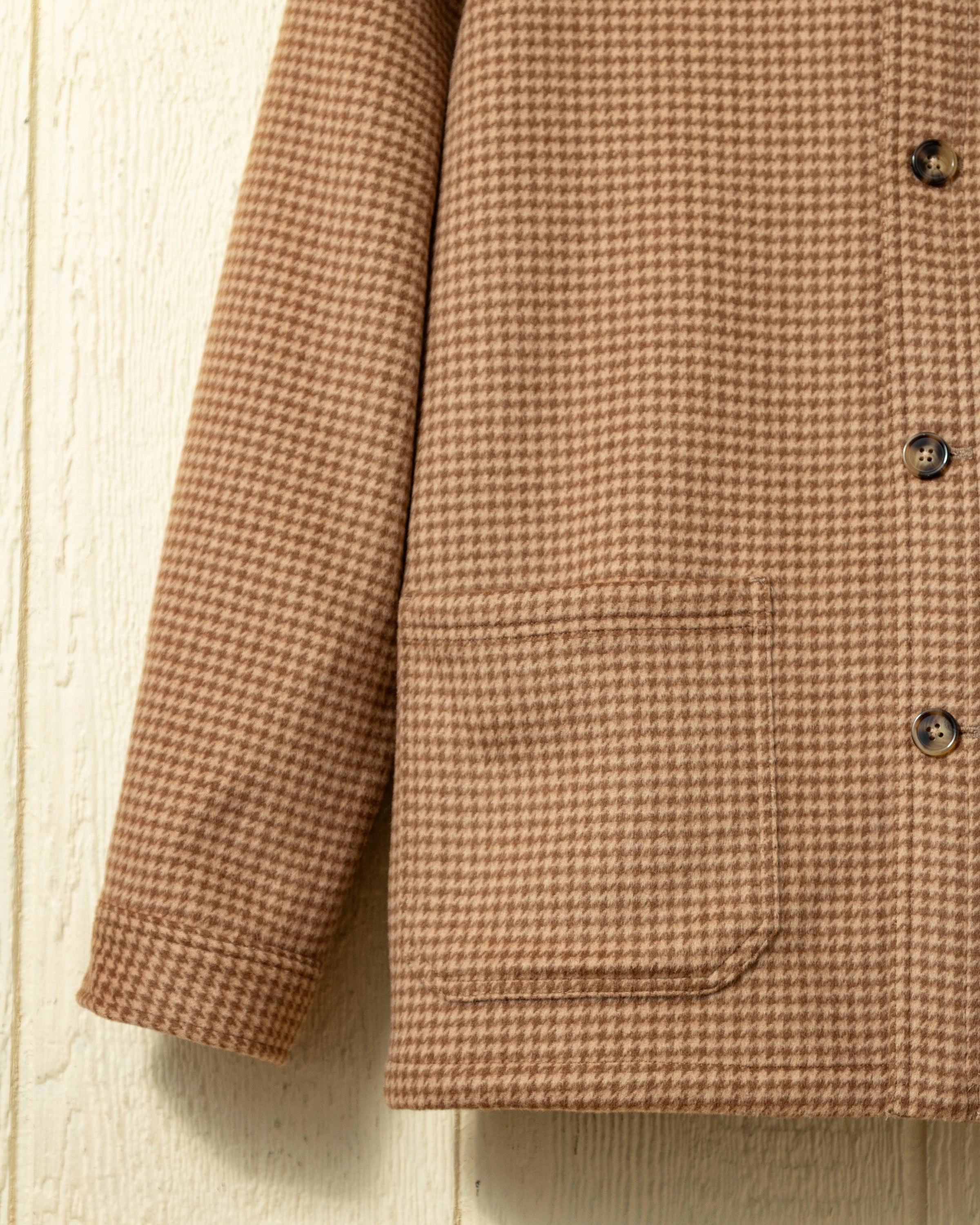 (PRE-ORDER) Double Face Wool French Workman's Jacket in Camel Houndstooth Heavyweight Fabric