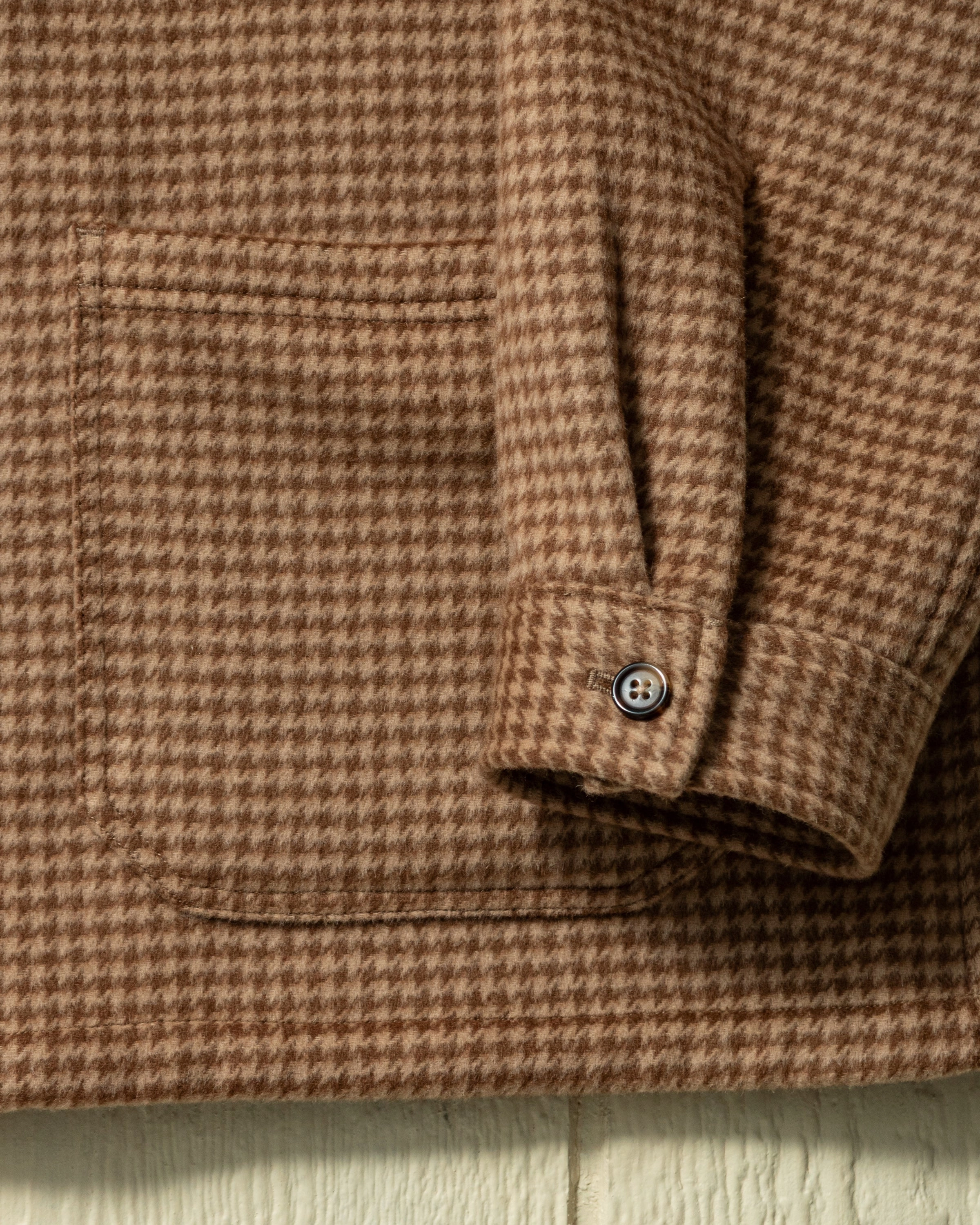(PRE-ORDER) Double Face Wool French Workman's Jacket in Camel Houndstooth Detachable Components