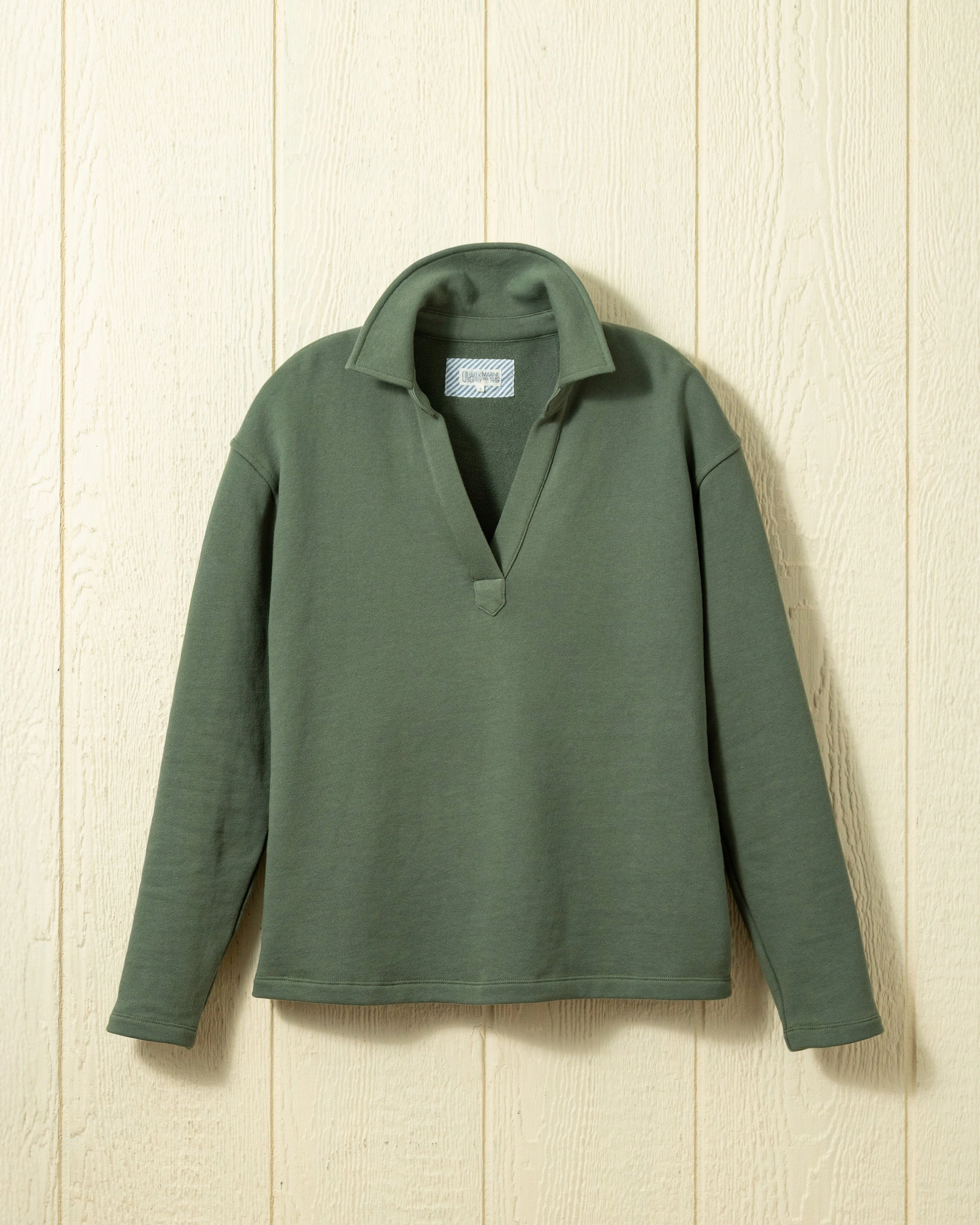 (PRE-ORDER) Inlet Pullover in Olive Loopback Terry Flatlock Seams