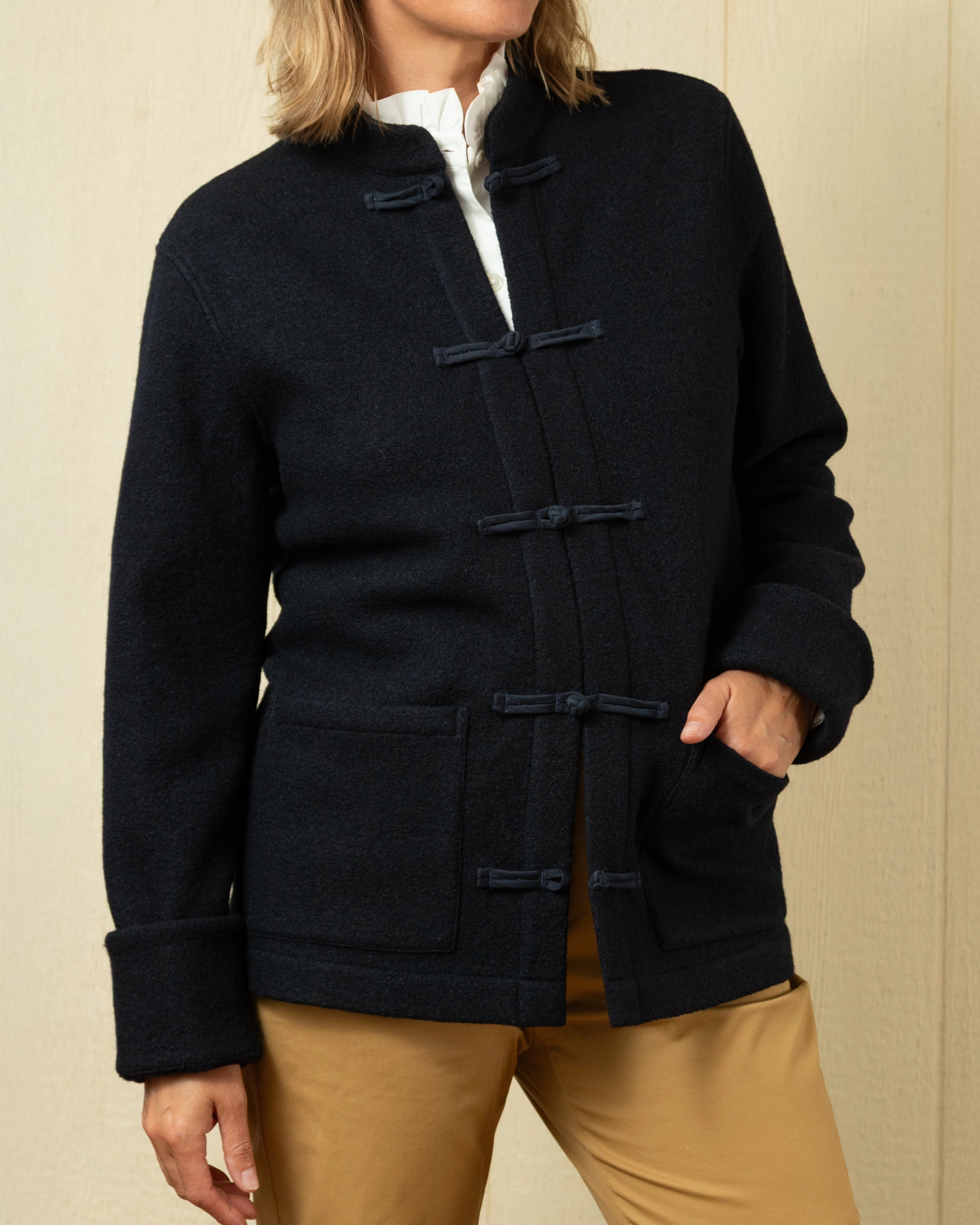 (PRE-ORDER) Martinique Jacket in Navy Felted Wool Stretch Cloth Ventilated Back