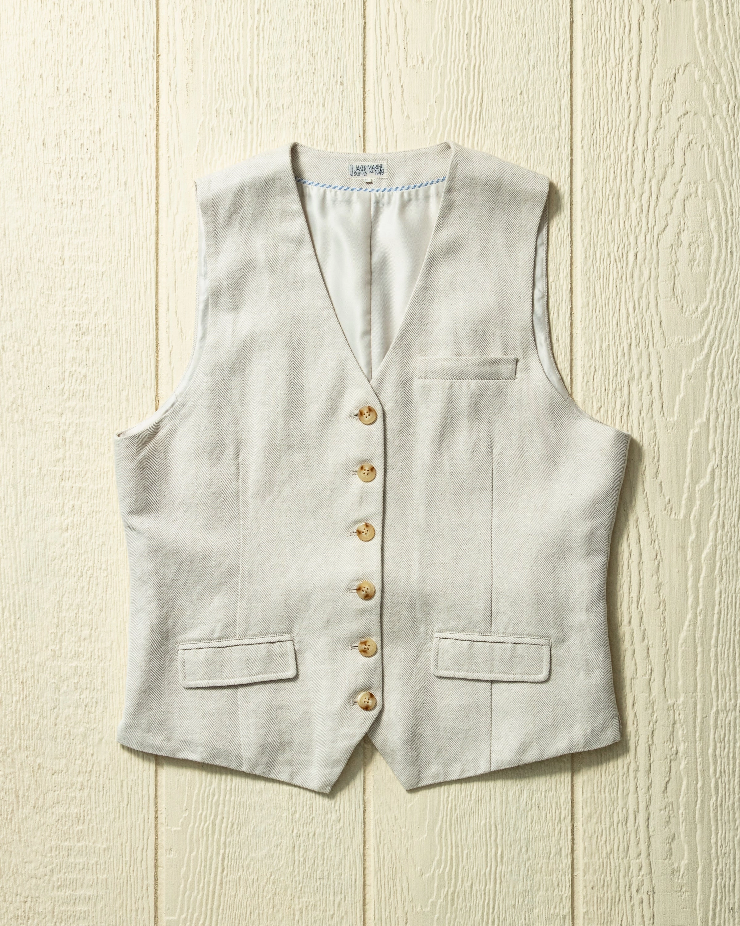 (PRE-ORDER) Waistcoat in Cotton Linen Herringbone Twill Flexible Joint Mobility