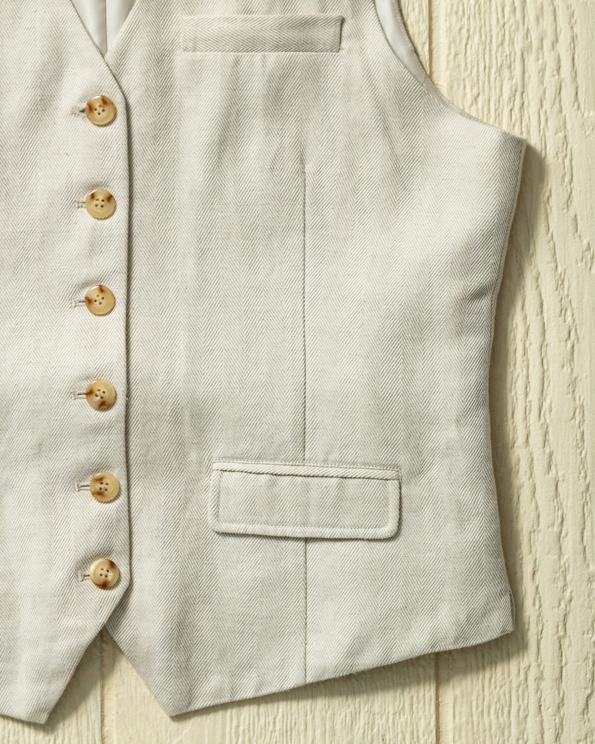 Versatile Styling Lightweight Material (PRE-ORDER) Waistcoat in Cotton Linen Herringbone Twill