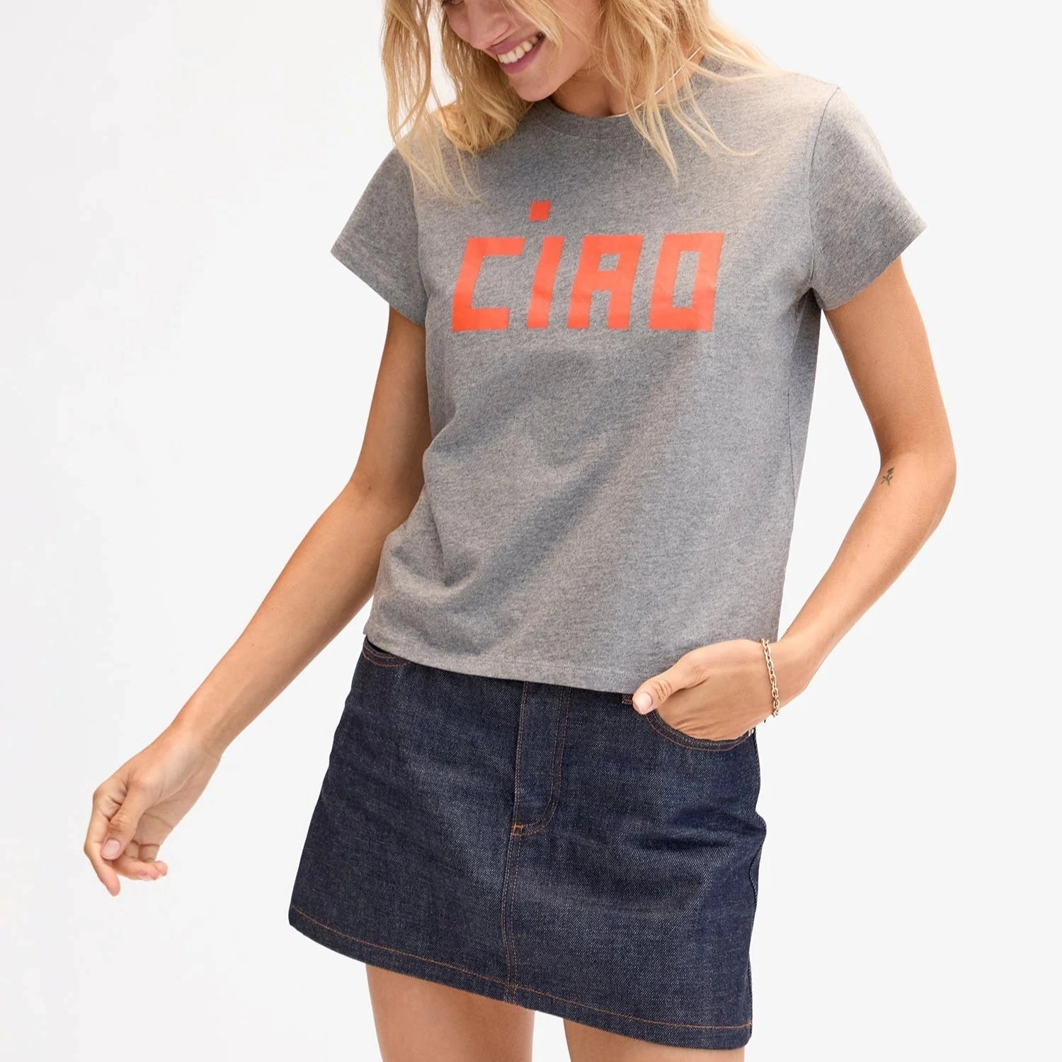 "Block Ciao" Classic Tee (Grey Melange) summer look