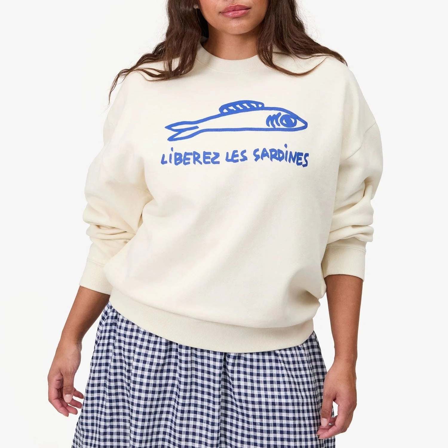 product dancing suitable rhythm "Liberez les Sardines" Oversized Sweatshirt (Cream)