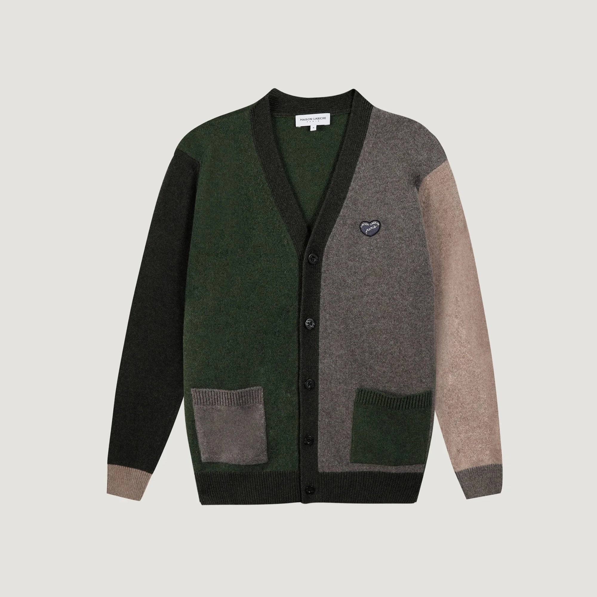 OdorResistant Fabric "Patch Coeur" Balfournier Wool Cardigan (Sesame Beige CB)