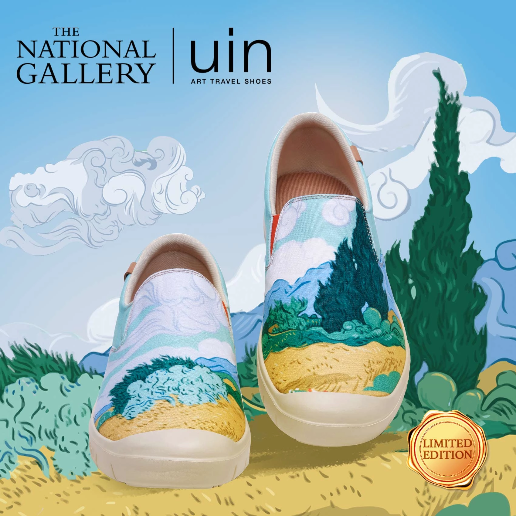 Van Gogh Wheatfield with Cypresses Cadiz Women Simple Match Fresh Style