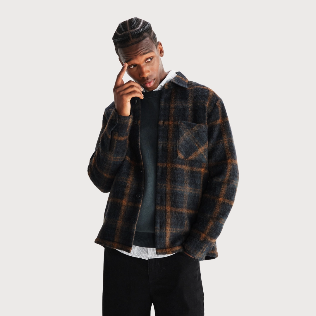 Vegan Safe Ripstop Fabric Technology Whiting Overshirt Drawn Check (Teal   Orange)