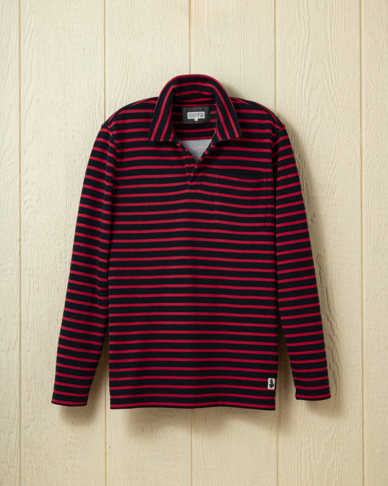 Tapered Armhole Design Active Shirt Acadia Polo in Navy/Breton Red Loopback Terry