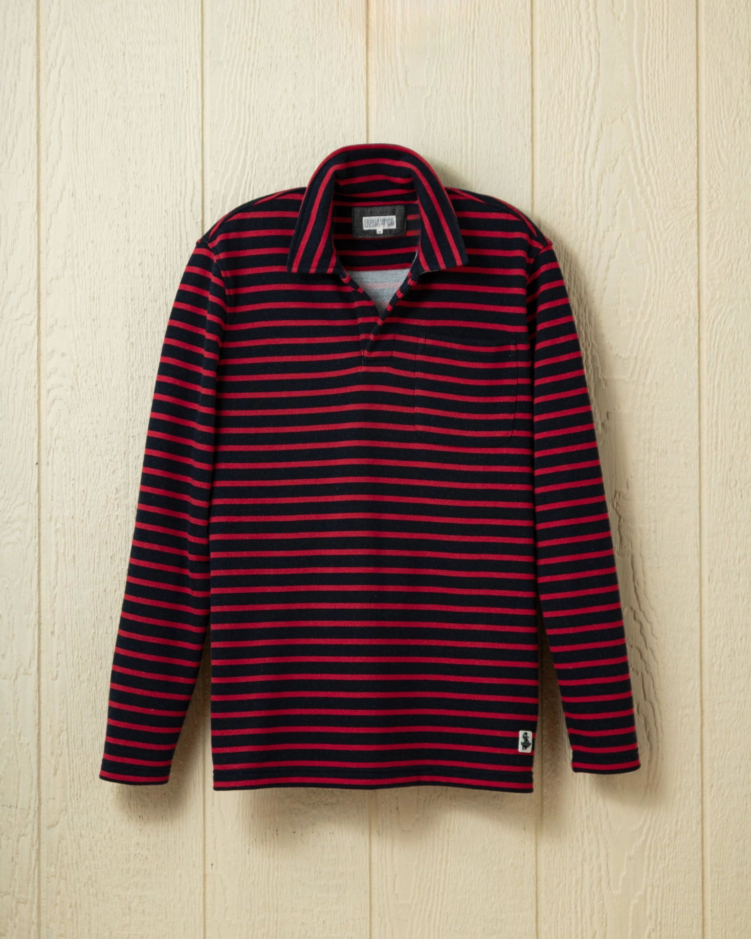 Breathable Stretch Acadia Polo in Navy/Breton Red Loopback Terry