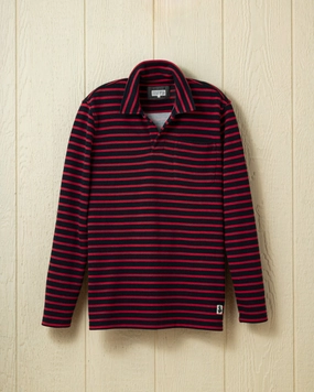 Tapered Armhole Design Active Shirt Acadia Polo in Navy/Breton Red Loopback Terry