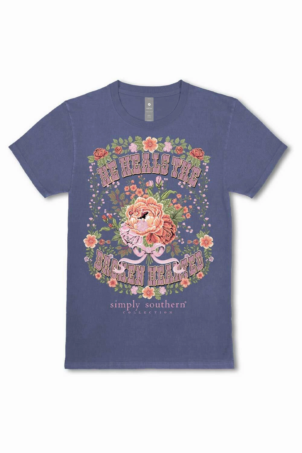 Street Style Simply Southern Plus Size Broken T-Shirt for Women in Washed Navy | EXT-SS-BROKEN-WSHNAVY