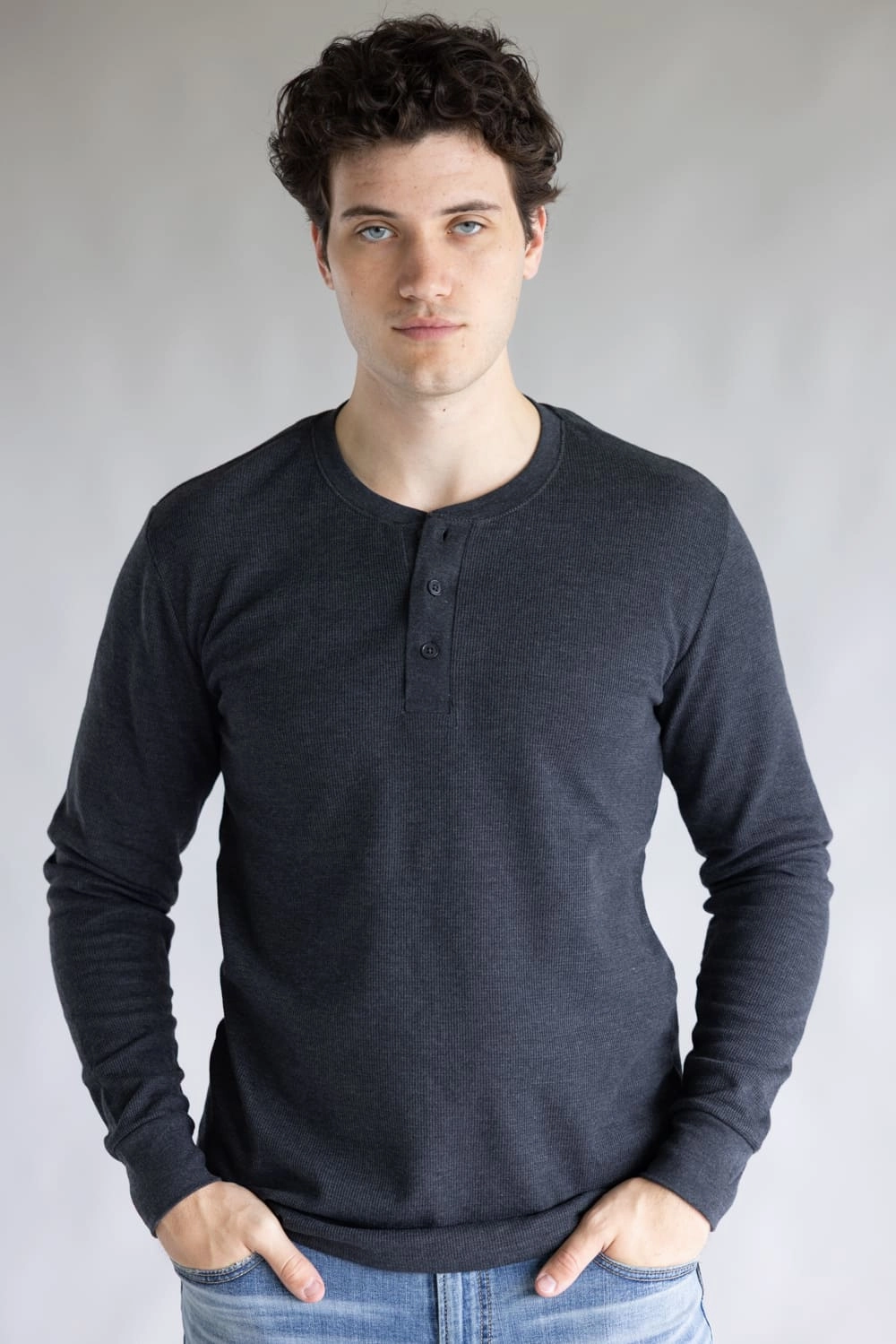 1897 Original Solid Henley Thermal Long Sleeve Shirt for Men in Charcoal | DLST046-CHARCOAL Comfy Performance Wear