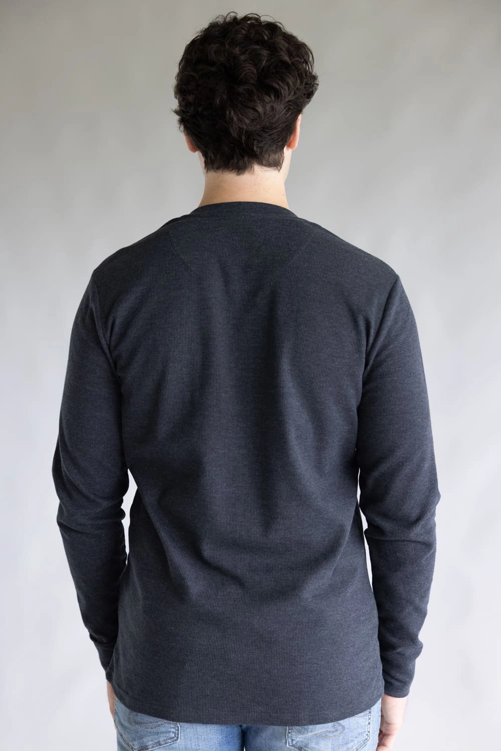 1897 Original Solid Henley Thermal Long Sleeve Shirt for Men in Charcoal | DLST046-CHARCOAL Roomy Design