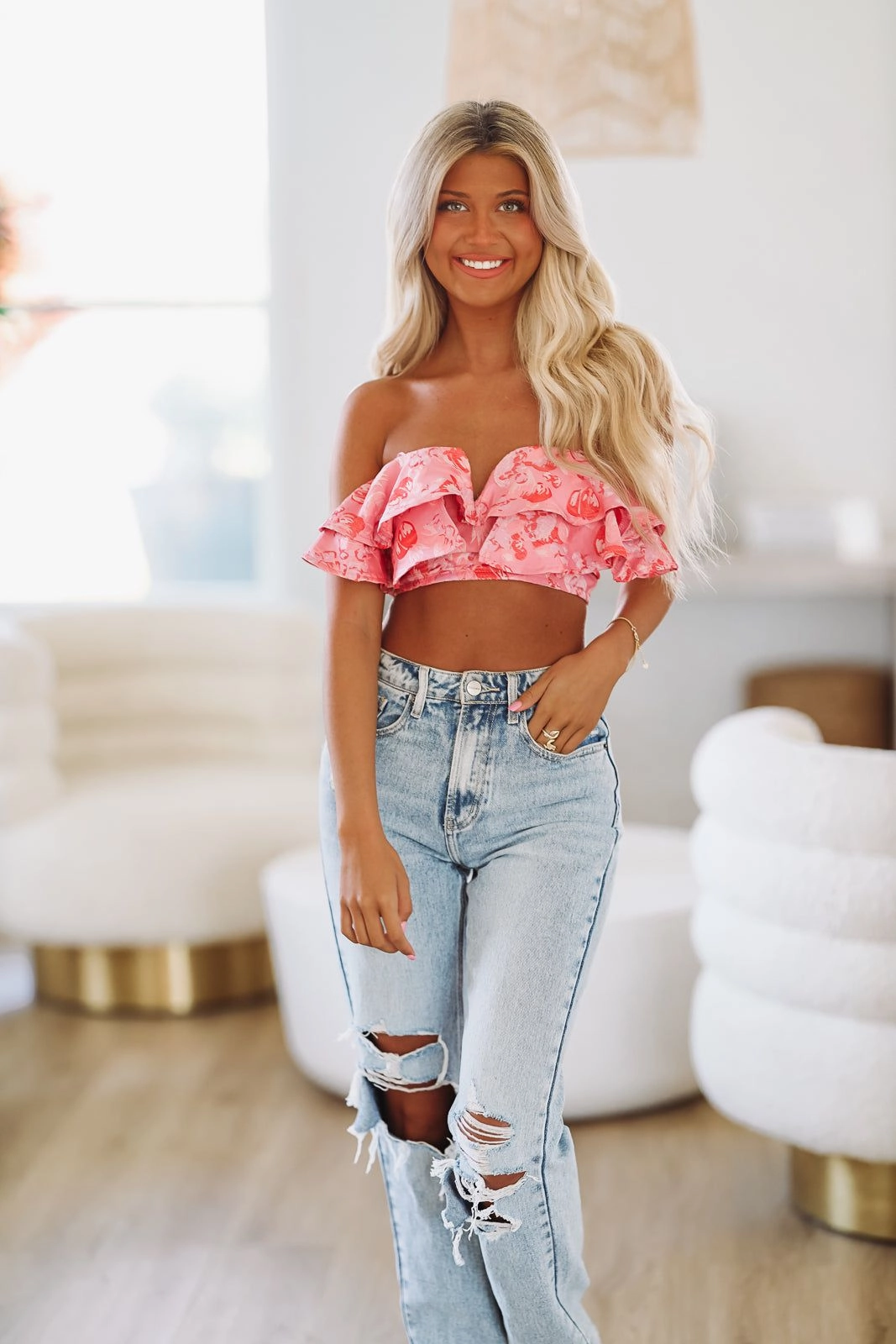 PolyesterBlend UPFProtection In Your Eyes Crop Top - Pink