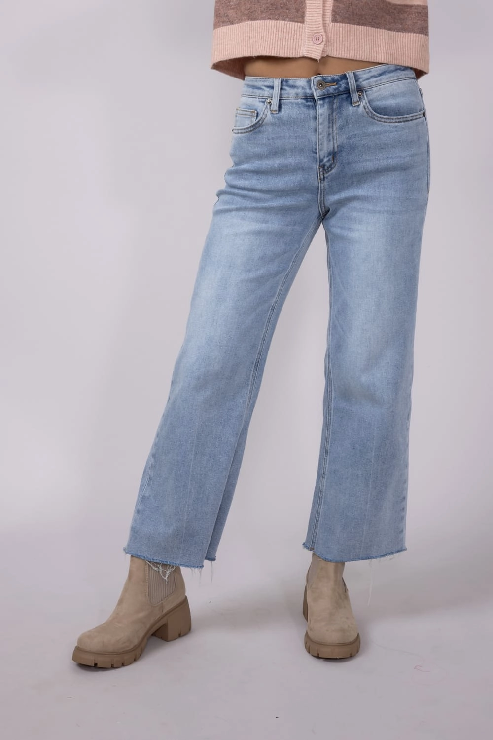 Stay Stylish Mica High Rise Wide Leg Raw Hem Jeans for Women | MDP-W3390