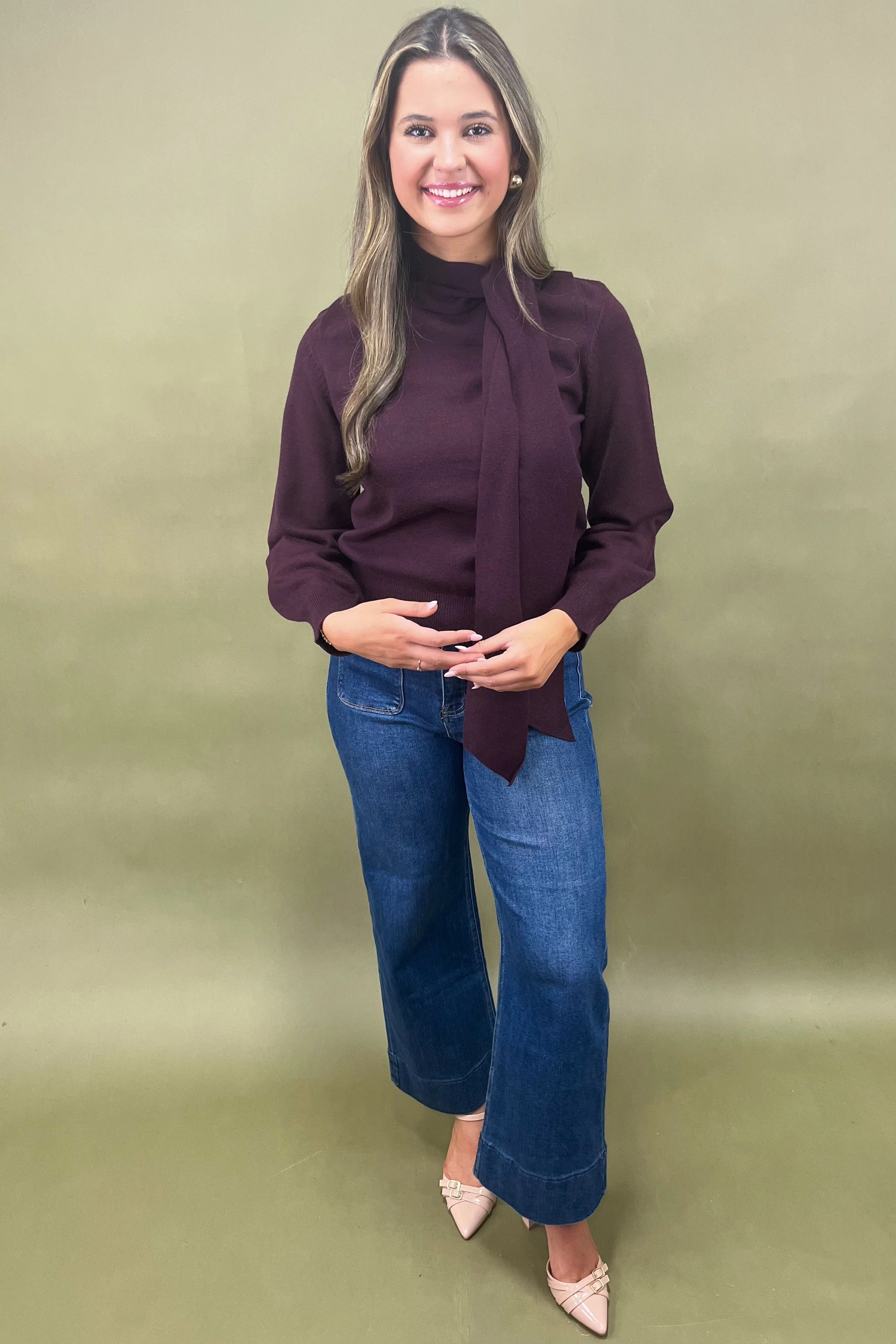 FrictionResistant Trim AntiPill Texture Velvet Wine Sweater