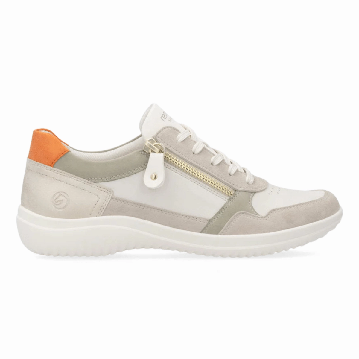 Contrasting Colors Tension Dispersing Outsole Rieker Women's Louann D1E06-80 Clay/Off-White/Sage/Shell/Orange