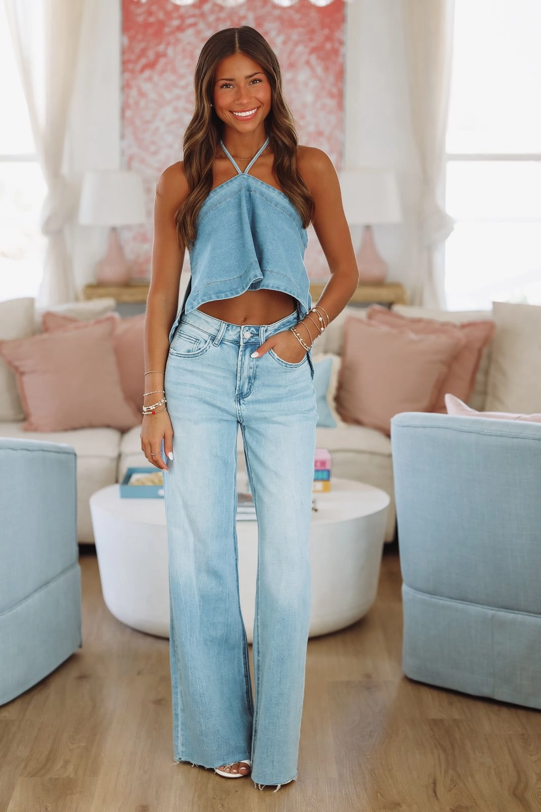 Cozy Knit FourWay Stretch Ain't My First Rodeo Crop Top - Denim