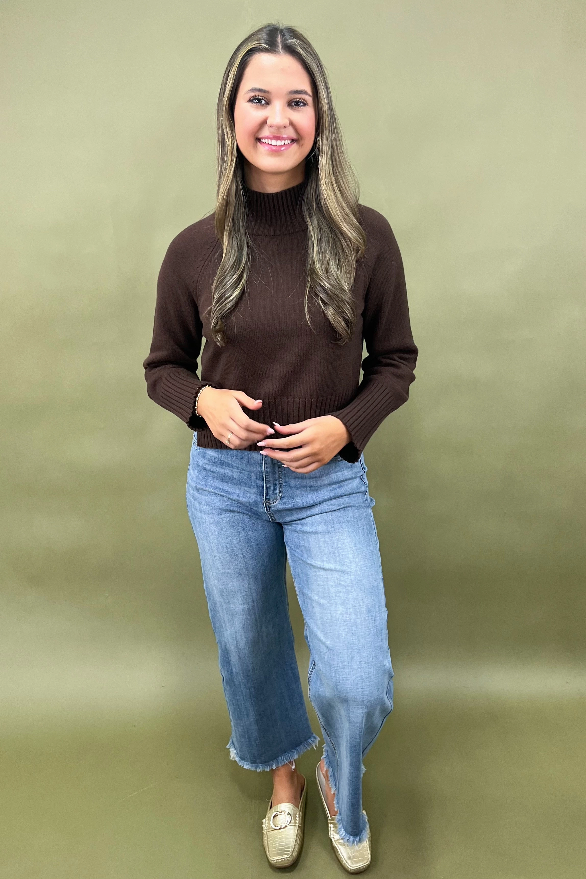 Velour Nights Turtleneck Layered Hem Detailing Hidden Storage Pockets