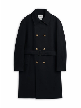 Nylon Shell Construction Big Coat Mosedale Black with Brass Buttons