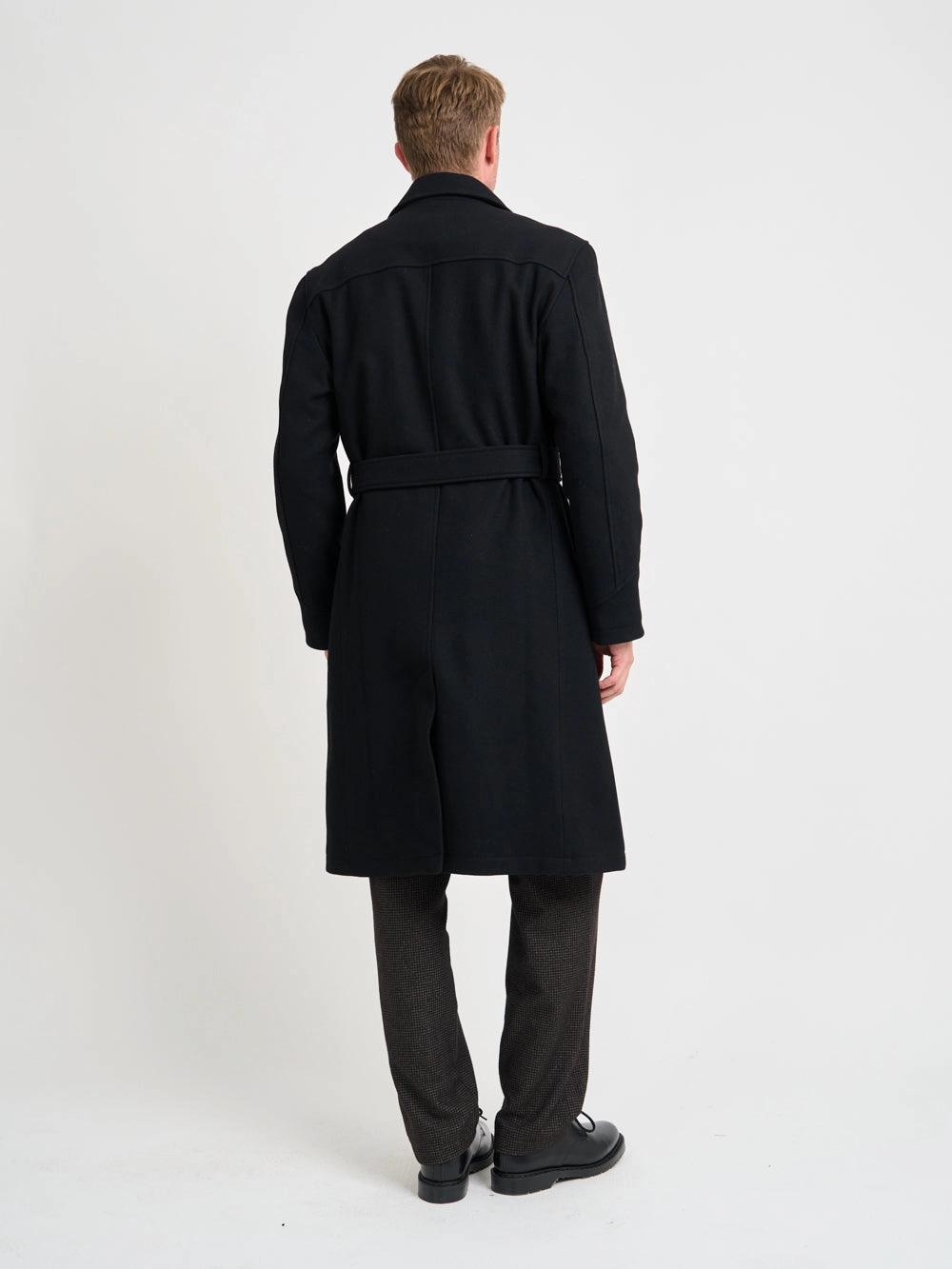 Recycled Material Construction Big Coat Mosedale Black with Brass Buttons
