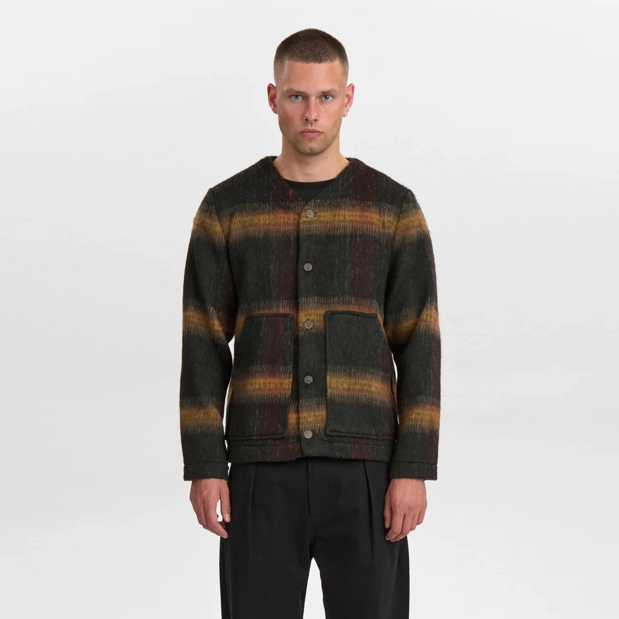 Non Bulky Insulation BreathableFabric Akdan Heavy Twill Check Overshirt (Forest Night)