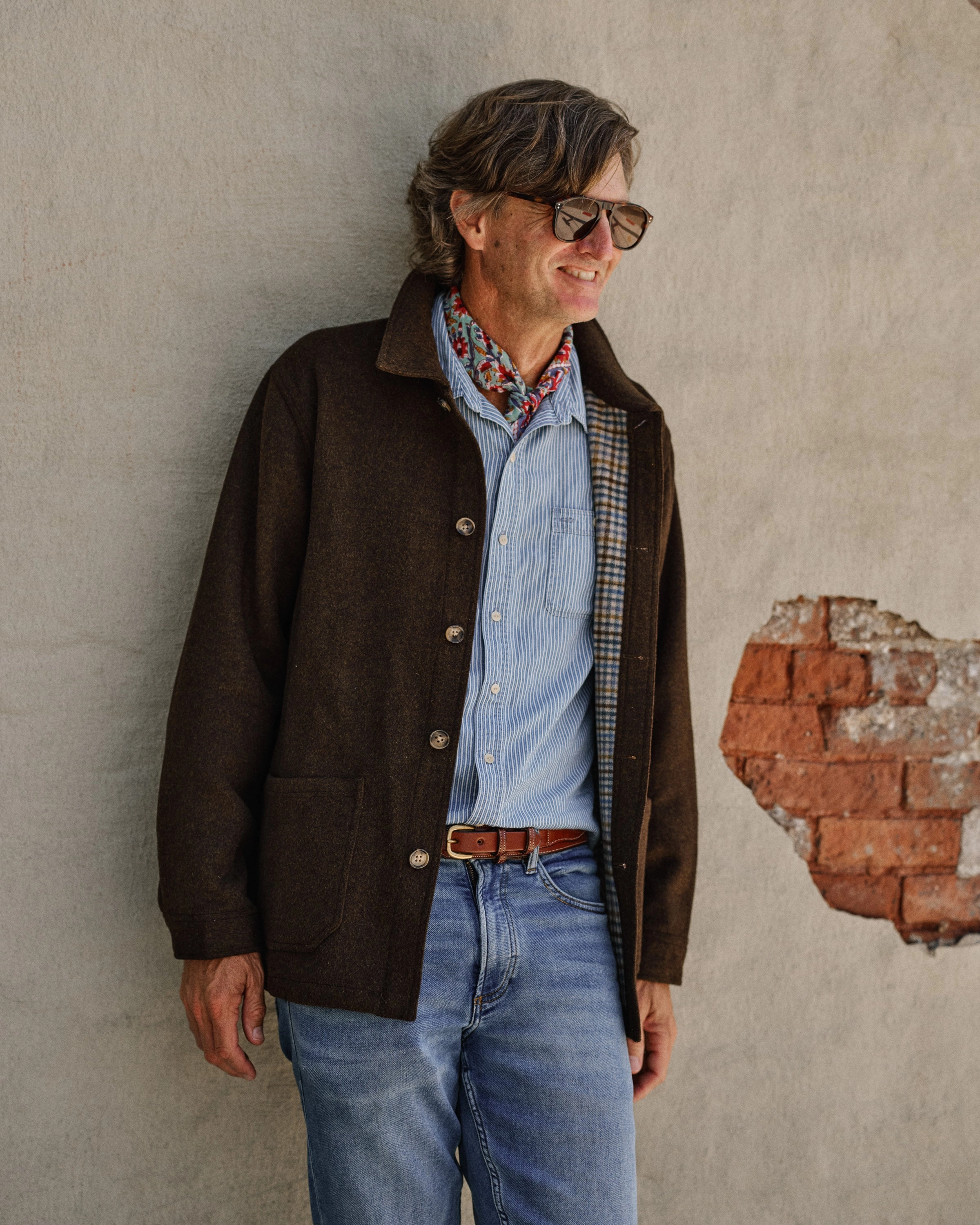 Windproof Material Monochrome Look (PRE-ORDER) Double Face Wool French Workman's Jacket in Coffee