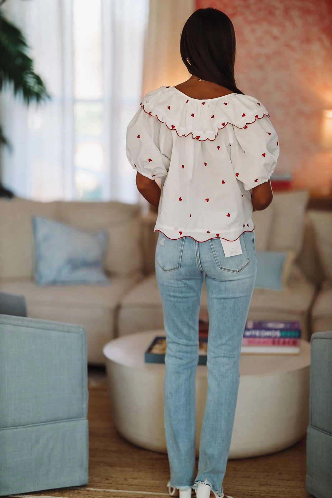 All Hearts About It Crop Top - White and Red WideNeckOpening Formal Blouse
