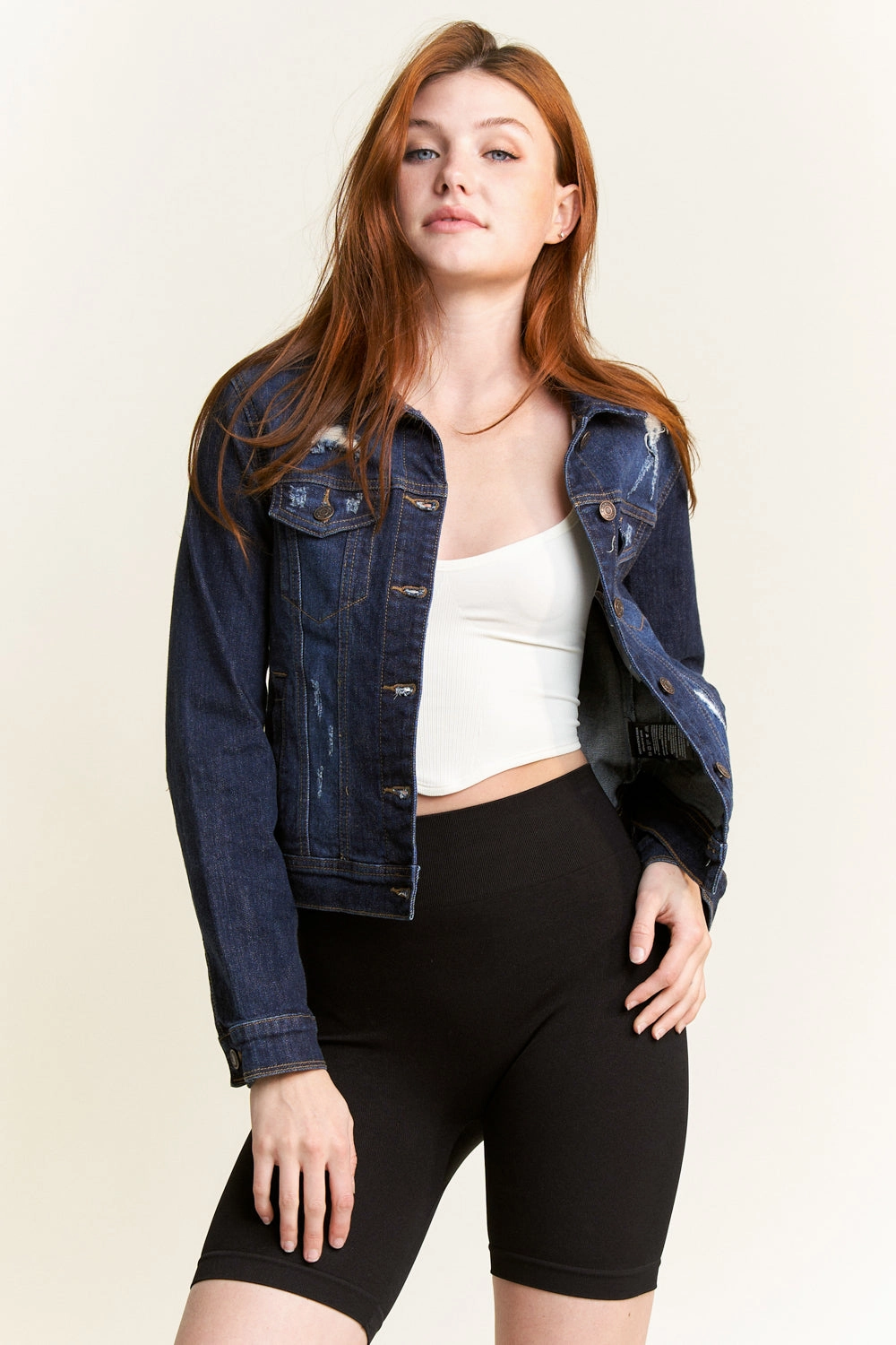 Destructed Regular Fit Denim Jacket Nylon Shell Construction