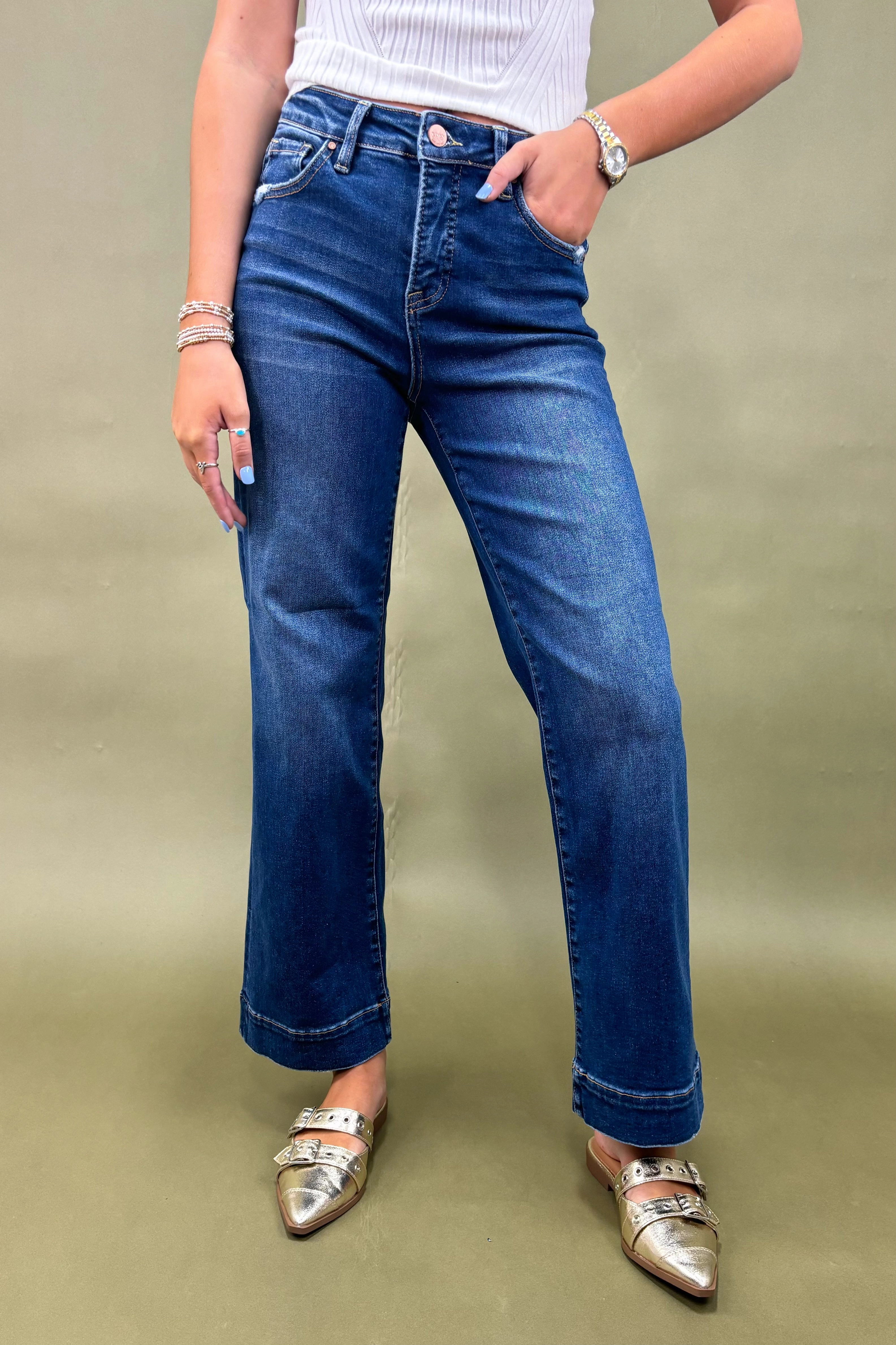 Wool blend Double Stitched Seams The Posie Straight Leg Jeans