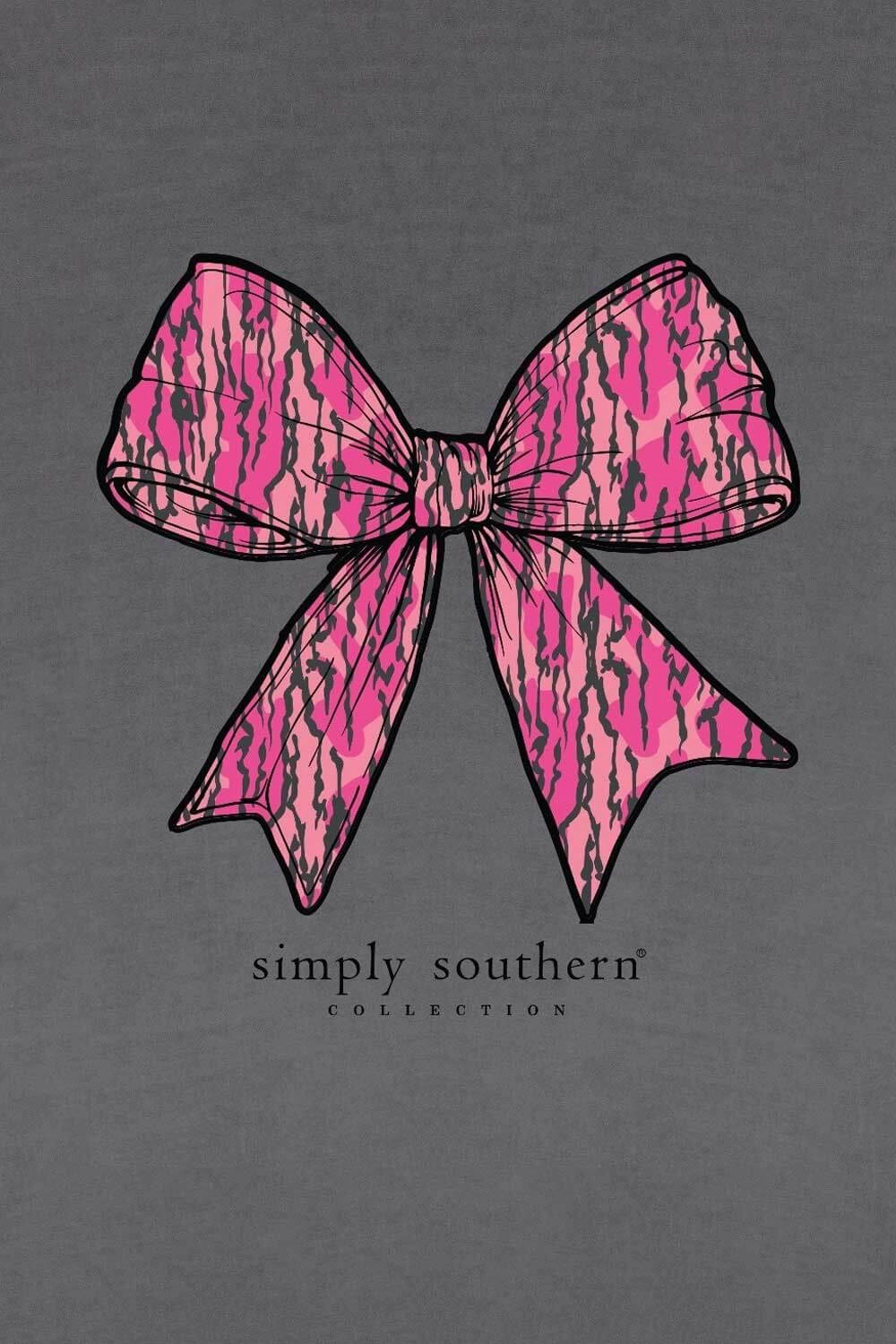 Breathable apparel Simply Southern Camo Bow Better T-Shirt for Women in Washed Coal | SS-CAMOBOW-WSHCOAL