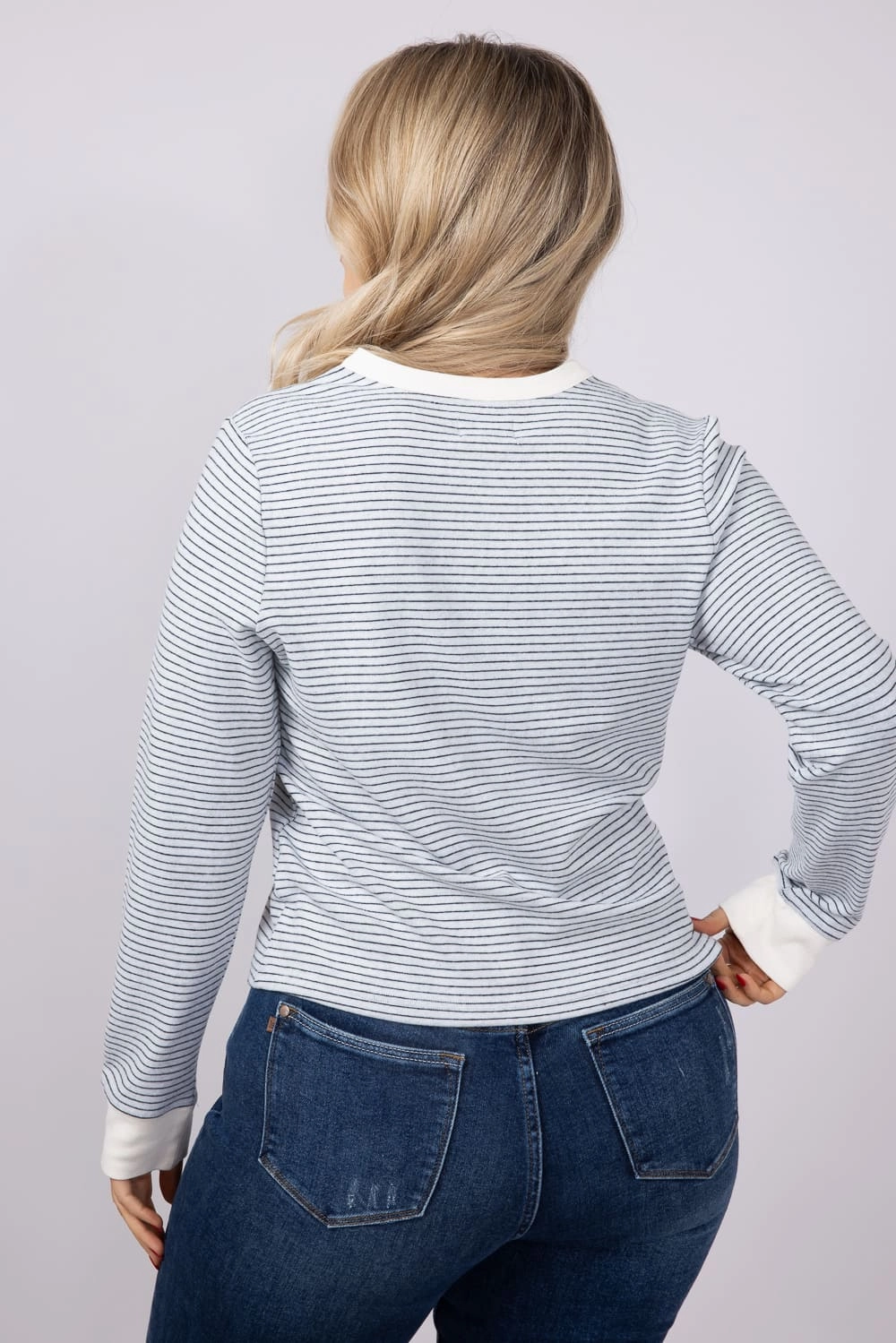 Thread & Supply Aeris Stripe Shirt for Women in White Navy | T4452PVTS-WHITENAVY insulated Seasonal Outfit