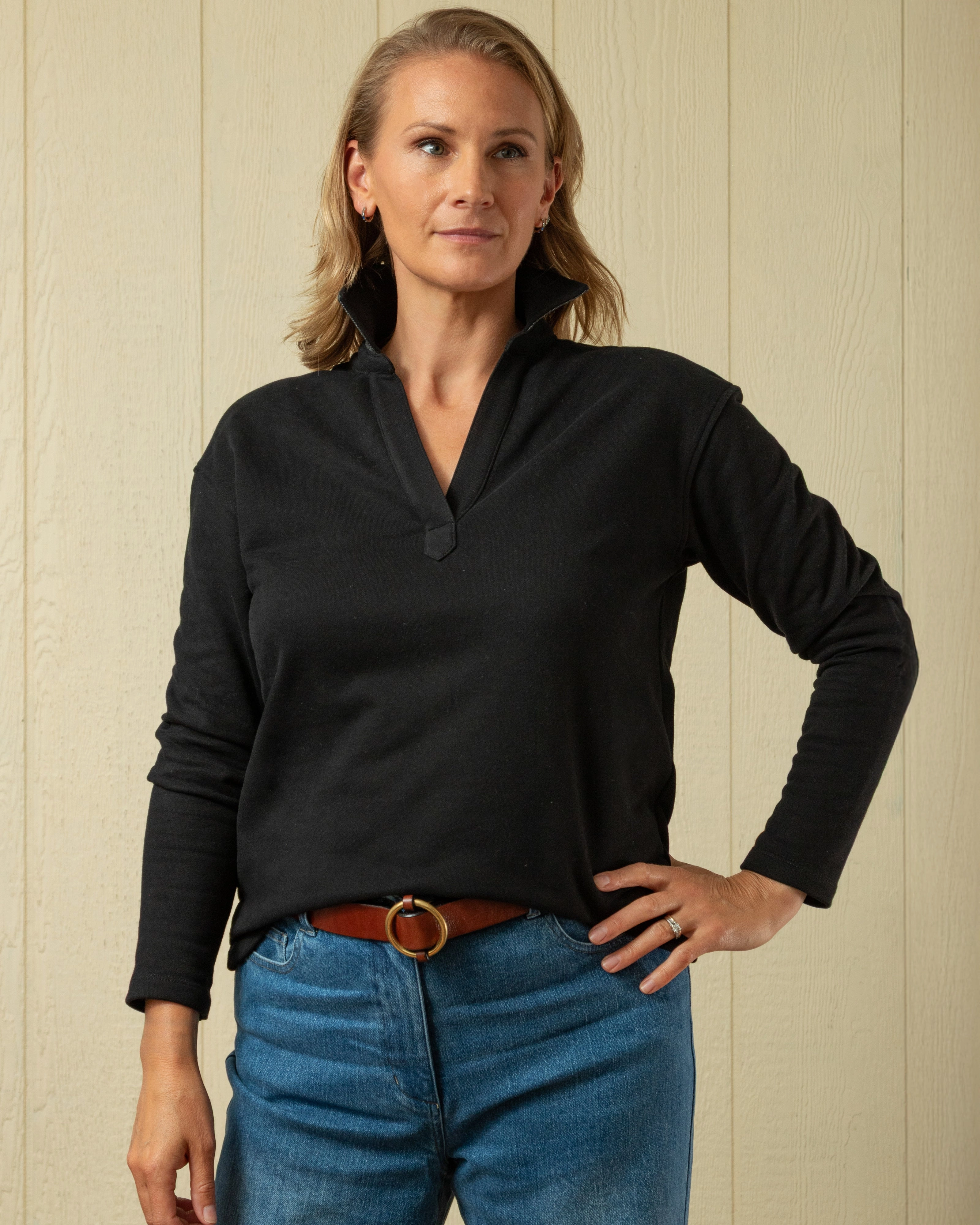 FrictionFreeNeckline Inlet Pullover in Black Loopback Terry