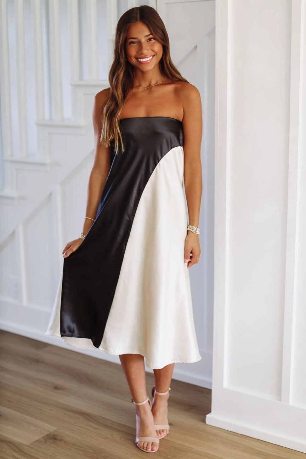 Altered Perception Midi Skirt  Midi Dress - Ivory and Black Travel Ready