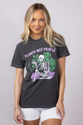Flexible Ribbed Neckline Plants Not People T-Shirt for Women in Black | TEE-PLANTS-PEPPER
