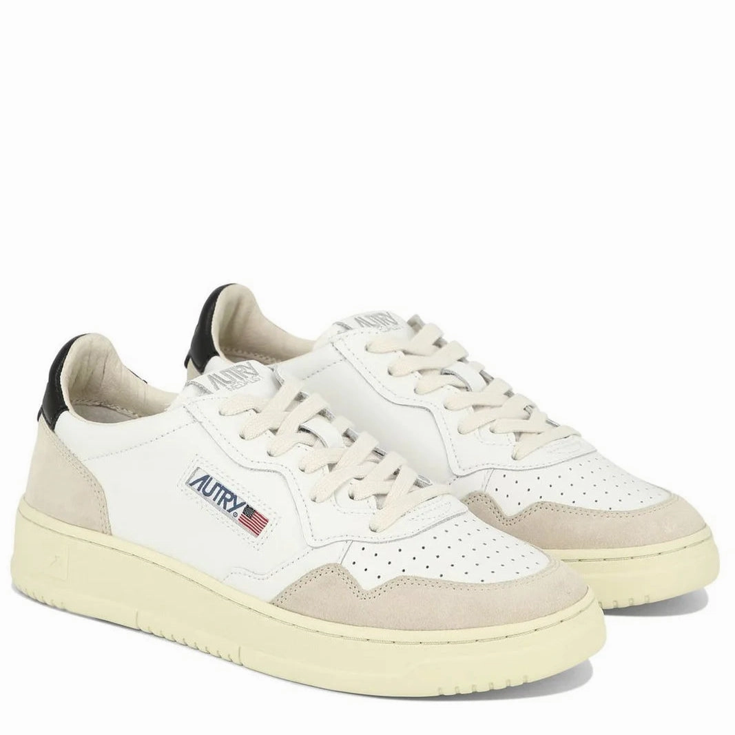 Training Friendly Medalist Low Sneaker (White Leather   Blue Leather   Beige Suede)