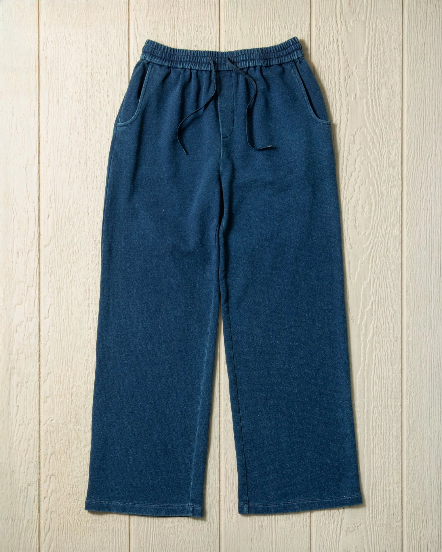 Women??s Wide Leg Monterey Pant in Dark Wash Indigo Loopback Terry ElasticWaistband Feminine Cut