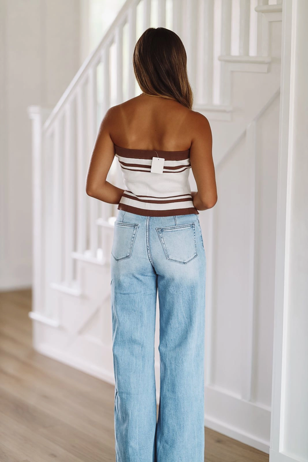 Grid Texture Fabric Stretchable Material Just Because knit Top - Brown