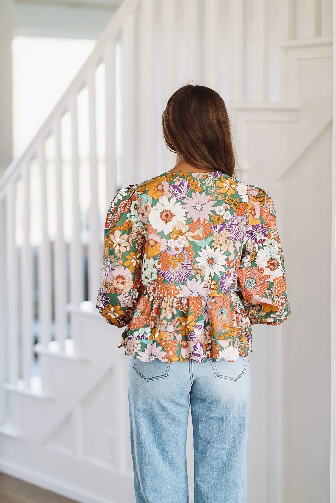 Fall Floral Harvest Bow Top - Purple, Rust, Yellow, Green Warm Layer