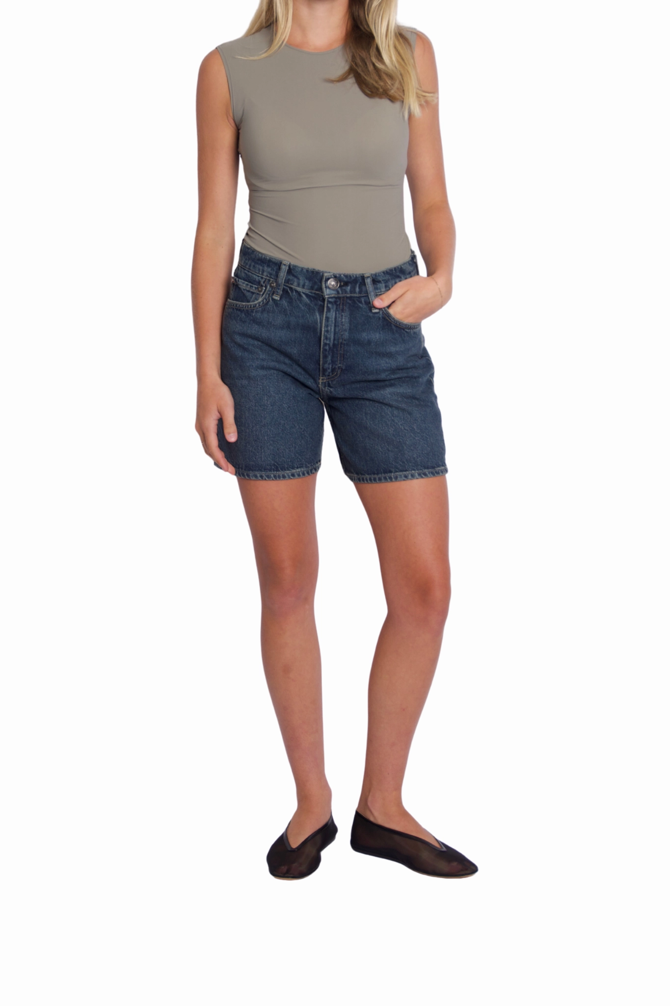 Flexible Pocket Placement Vintage Look Kaia Shorts in Adeline
