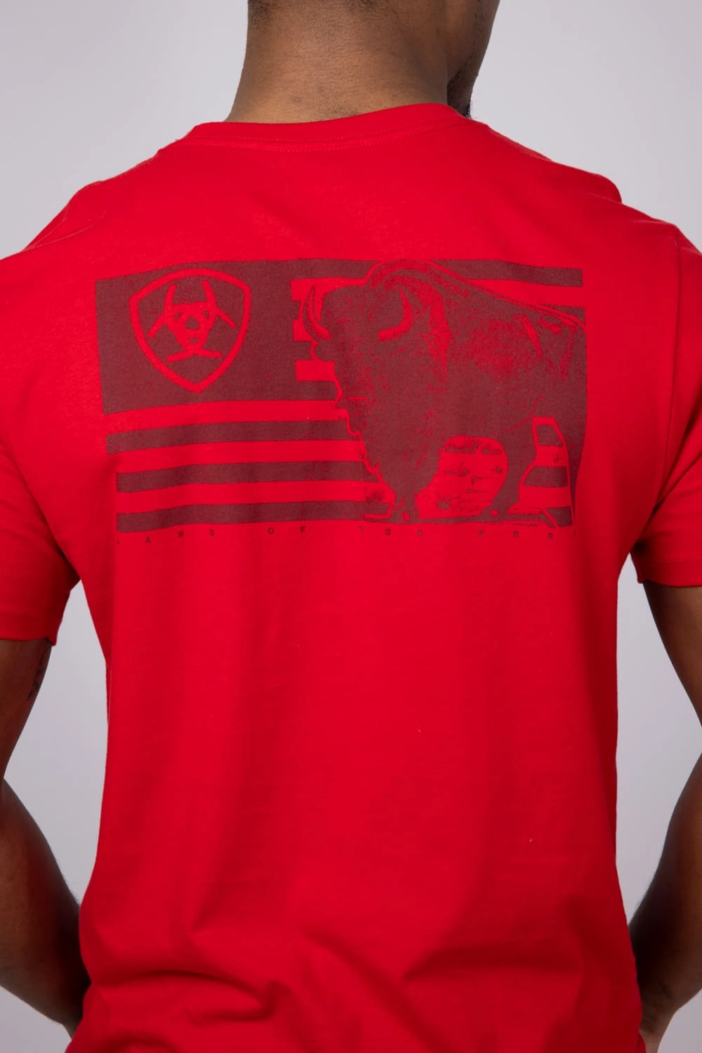 Ariat Etched Buffalo LOTF Flag T-Shirt for Men in Red | 10058939-REDLINE FLAG Easy Wear Fit For All