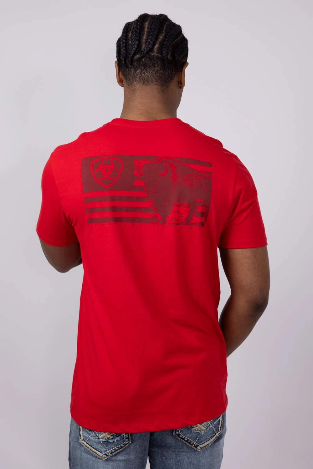 Sweat Absorbent High Density Cotton Ariat Etched Buffalo LOTF Flag T-Shirt for Men in Red | 10058939-REDLINE FLAG