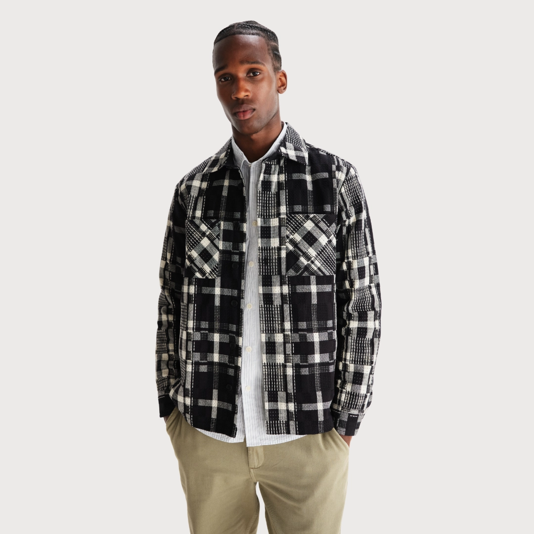 Whiting Overshirt Glitch Check (Black   Ecru) snag resistant MultiPocketLayout