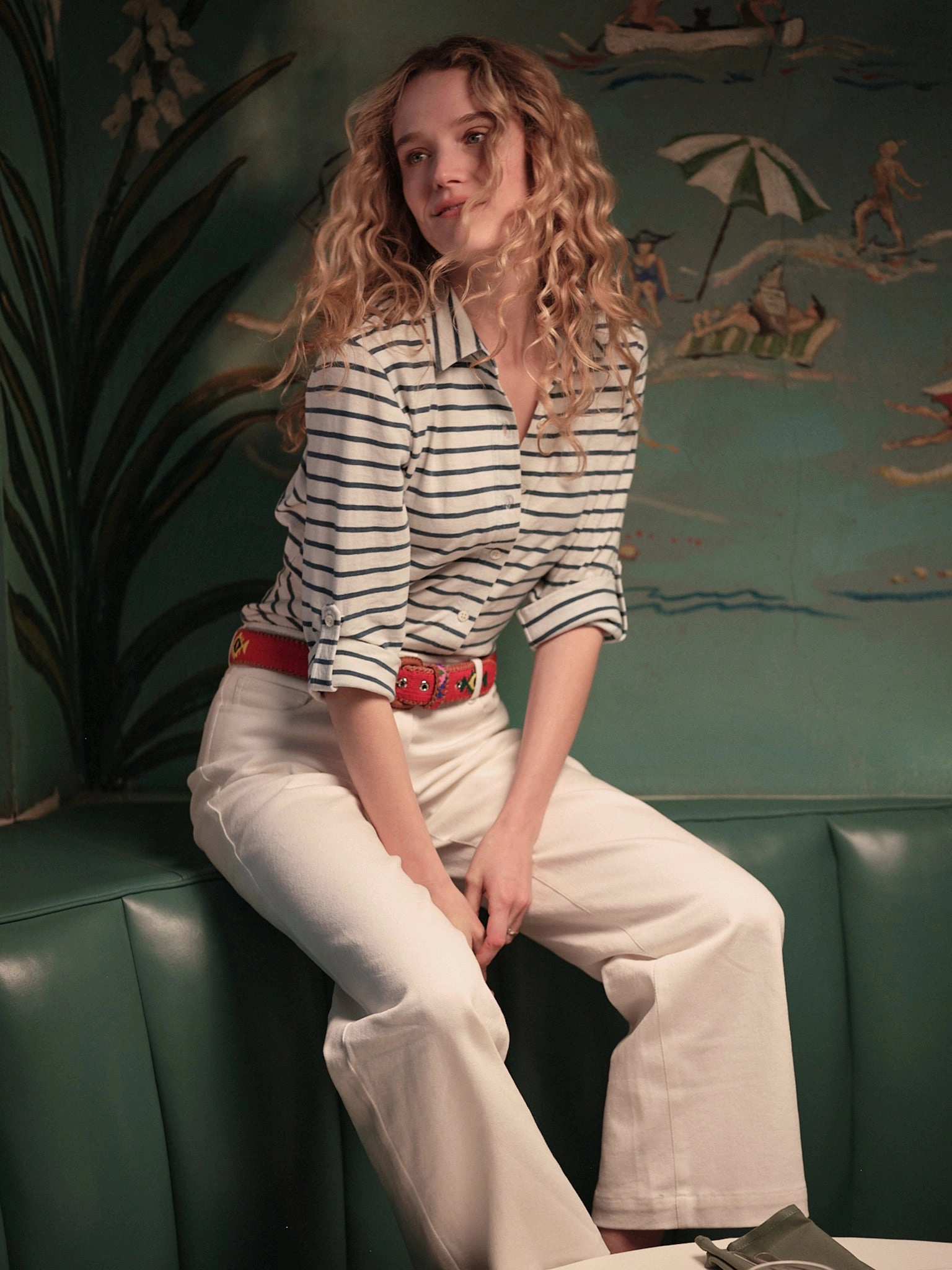 Avalon Indigo Knit Top in White/Navy Stripe AntiSlipGrip